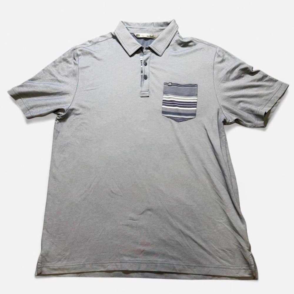Travis Matthew Lightweight Grey and Purple Striped Pocket Golf Polo Size L‎